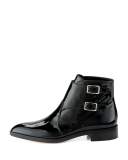 Patent Side-Buckle Bootie, Black