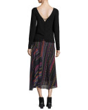 Blanket-Print Seamed Midi Skirt, Black/Multi 