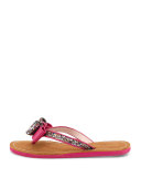 icarda glitter bow flat thong sandal, pink multi