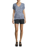 Solid Linen-Blend Shorts, Black