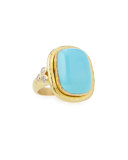 19K Gold Cushion-Cut Turquoise Ring with Diamonds
