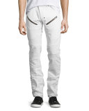 Slim-Straight Moto Jeans, White