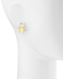 White Oval & Canary Emerald-Cut Stud Earrings