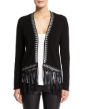 Marla Open-Front Fringe Cashmere Sweater, Noir