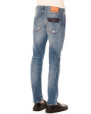 Distressed Slim-Fit Denim Jeans, Blue