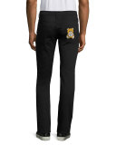 Teddy Bear Slim Straight-Leg Jeans, Black