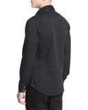 Western-Style Tailored Denim Shirt, Black