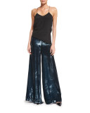 High-Waist Shimmery Palazzo Pants, Slate