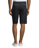 Single-Pleat Slim-Fit Shorts, Black/Dark Indigo