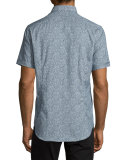 Paisley-Print Short-Sleeve Sport Shirt, Navy/White