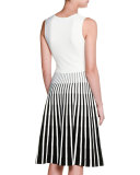 Sleeveless Striped-Skirt Dress, Black/Chalk