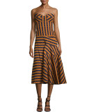 Strapless Bustier-Bodice Midi Dress, Navy