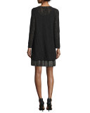 Mixed Media Long-Sleeve Lace Dress, Black 