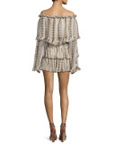 Dhalia Off-the-Shoulder Metallic Geo-Print Dress, Gold Multi
