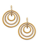 18k Moderne 3-Ring Pave Diamond Earrings, 1 1/8"