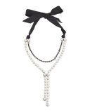 Pearly Bow-Tie Y-Drop Necklace