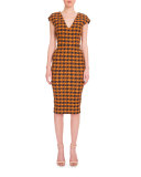 Cap-Sleeve Geometric-Print Dress