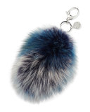 Fox-Fur Tail Charm for Handbag, Blue/Multi