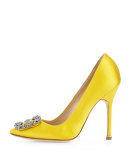 Hangisi Satin Crystal-Toe Pump, Yellow