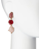 Resin Rose & Crystal Triple-Drop Earrings