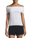 Sean Off-the-Shoulder Ribbed Merino Top, White