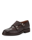 Leather Monk-Strap Wing-Tip Loafer, Brown
