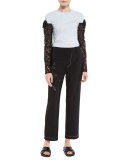 Trompe l'Oeil Floral-Embroidered Pants, Black