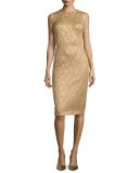 Sleeveless Metallic Jacquard Sheath Dress