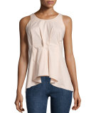 Sleeveless Pleated-Front Poplin Top, Rose