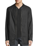 Linen-Blend 3/4-Length Zip-Up Jacket, Black