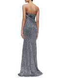 Strapless Metallic Crystal Gown