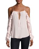 Rosi Ruffle-Trim Cold-Shoulder Top, Pink