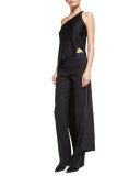 One-Shoulder Tail-Back Top, Black