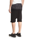 Double-Layer Banded Drop-Rise Shorts, Black