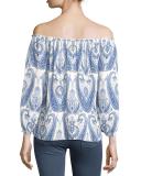 Bamboo Paisley-Print Silk Top