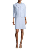 Sleeveless Jewel-Neck Linen Sheath Dress, Oxford Blue