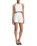 Sleeveless Scallop-Hem Crop Top, Bright White/Black