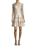 3/4-Sleeve Lace Fit & Flare Dress