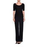 Cloqué Zip Elastic-Waist Pants, Navy
