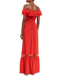 Cheri Lace-Trim Maxi Dress, Light Red