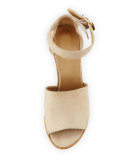 Sohogal Suede Wedge Sandal, Buff