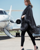 Cashmere Fox Fur-Trim Cape, Charcoal