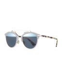 So Real Leather-Trim Metal Sunglasses