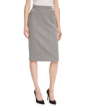 Herringbone Fishtail-Back Pencil Skirt, Black