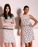 Sleeveless Sheer-Yoke Lace Sheath Dress, Ivory
