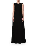 Sleeveless Column Gown W/Cape, Black/Nude