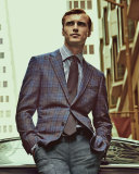 Trofeo Plaid Two-Button Jacket, Blue/Brown