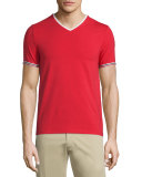 V-Neck Tape-Tipped Jersey T-Shirt, Red