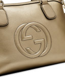 Soho Metallic Leather Top Handle Bag, Champagne