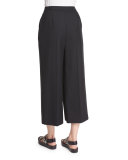 Pleated-Front Wide-Leg Cropped Pants, Jet